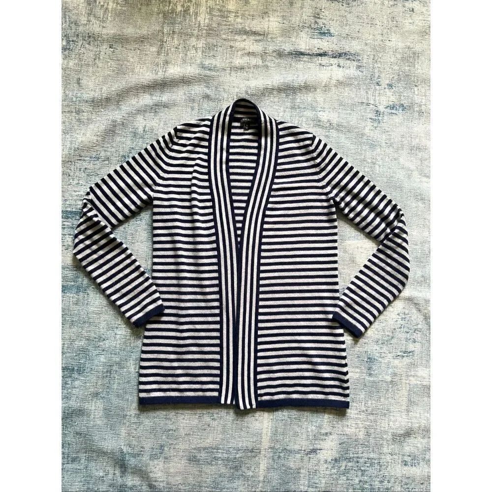 Talbots Navy Blue Off White Stripe Open Front Cardigan XS